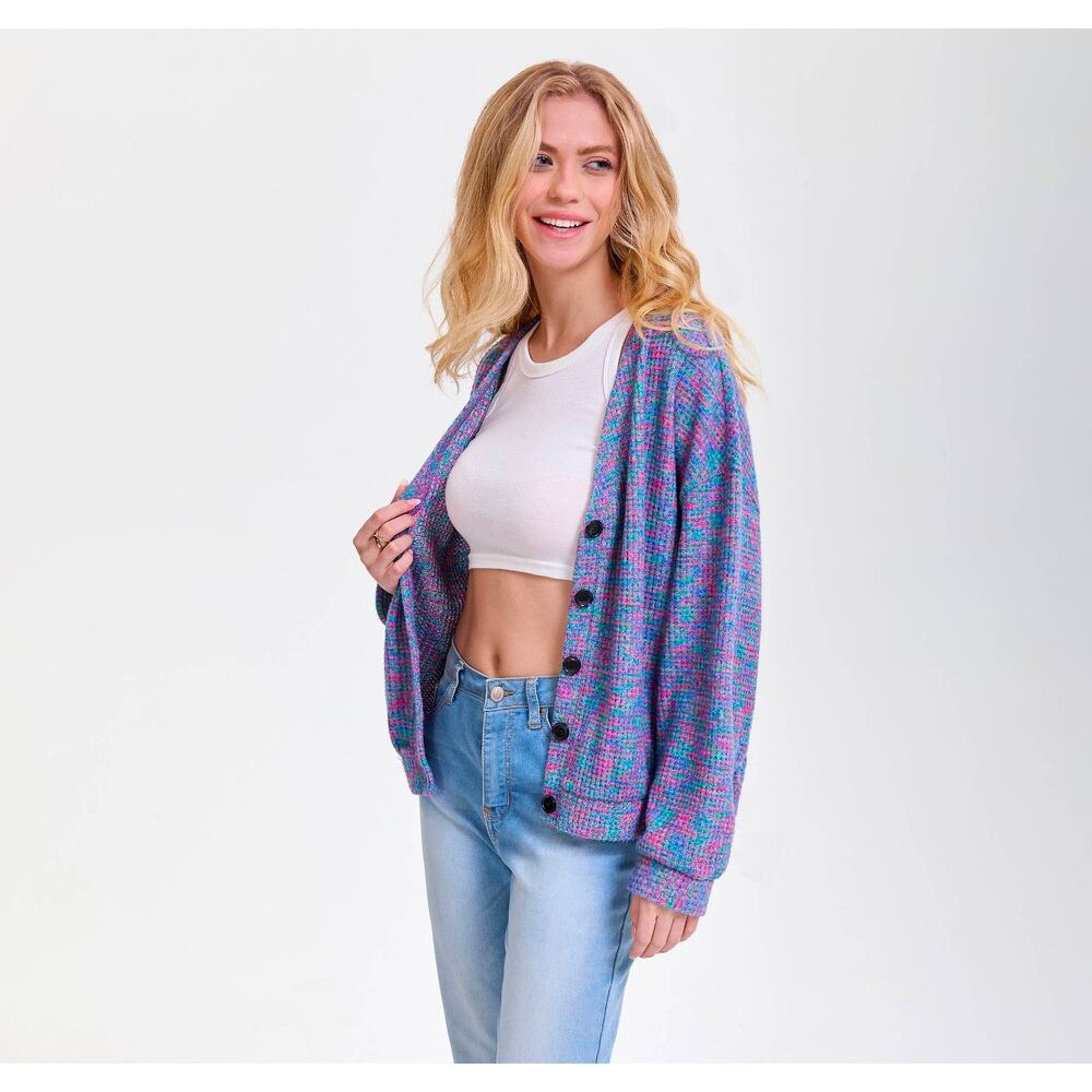 Wild Fable Purple Abstract V Neck Button Cardigan Small - Picture 8 of 15